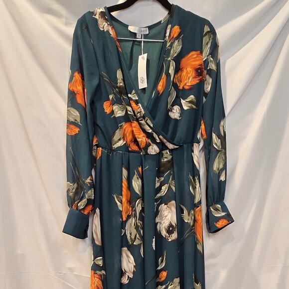 NWT Baltic Born Dress Green Floral Maxi Size Small Tie Belt Lined - Picture 1 of 10